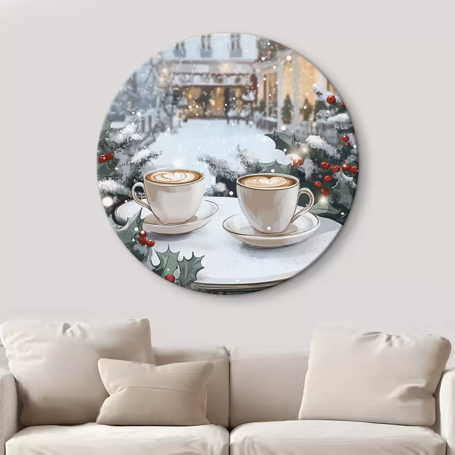 Wandbilder Tassen Kaffee im gemütlichen Cafe, Winterästhetik, Boho-Stil r42797
