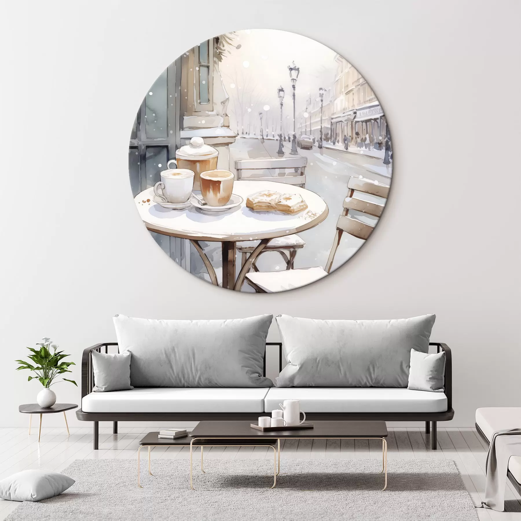 Wandbilder Ästhetisches Straßencafé, Frankreich, frische Bäckerei, Zeichnung im Aquarellstil r42798