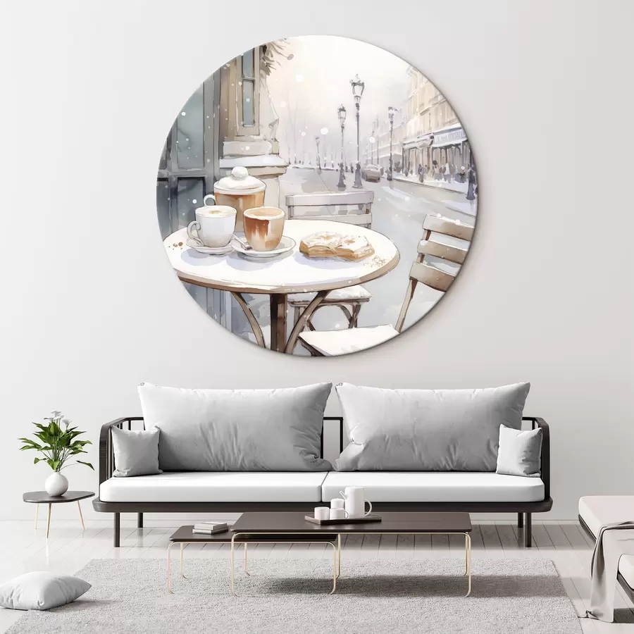 Wandbilder Ästhetisches Straßencafé, Frankreich, frische Bäckerei, Zeichnung im Aquarellstil r42798