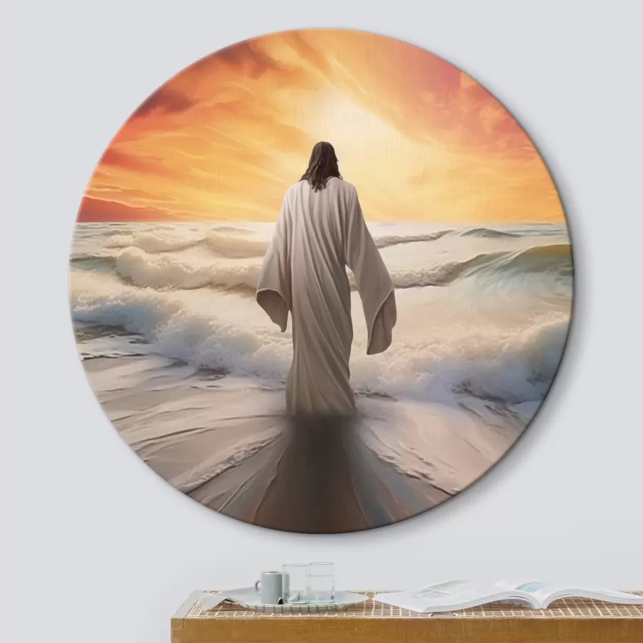 Wandbilder Mann am Wasser auf dem Hintergrund des Sonnenuntergangs r42824