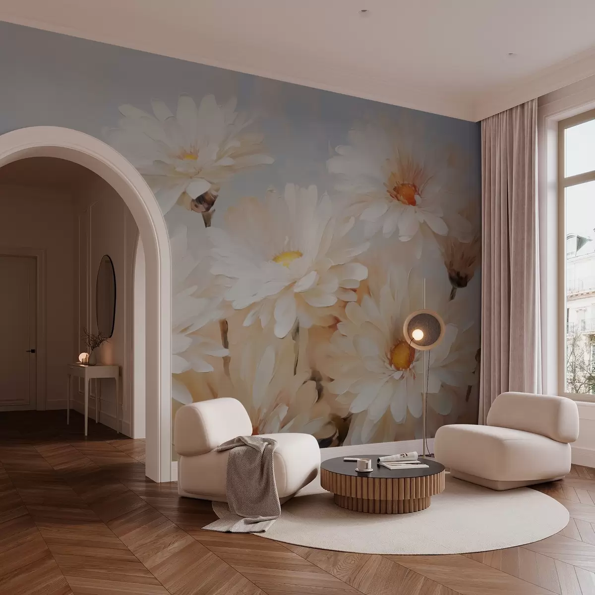 Fototapete Chrysanthemen Nachahmung Ölgemälde w03034