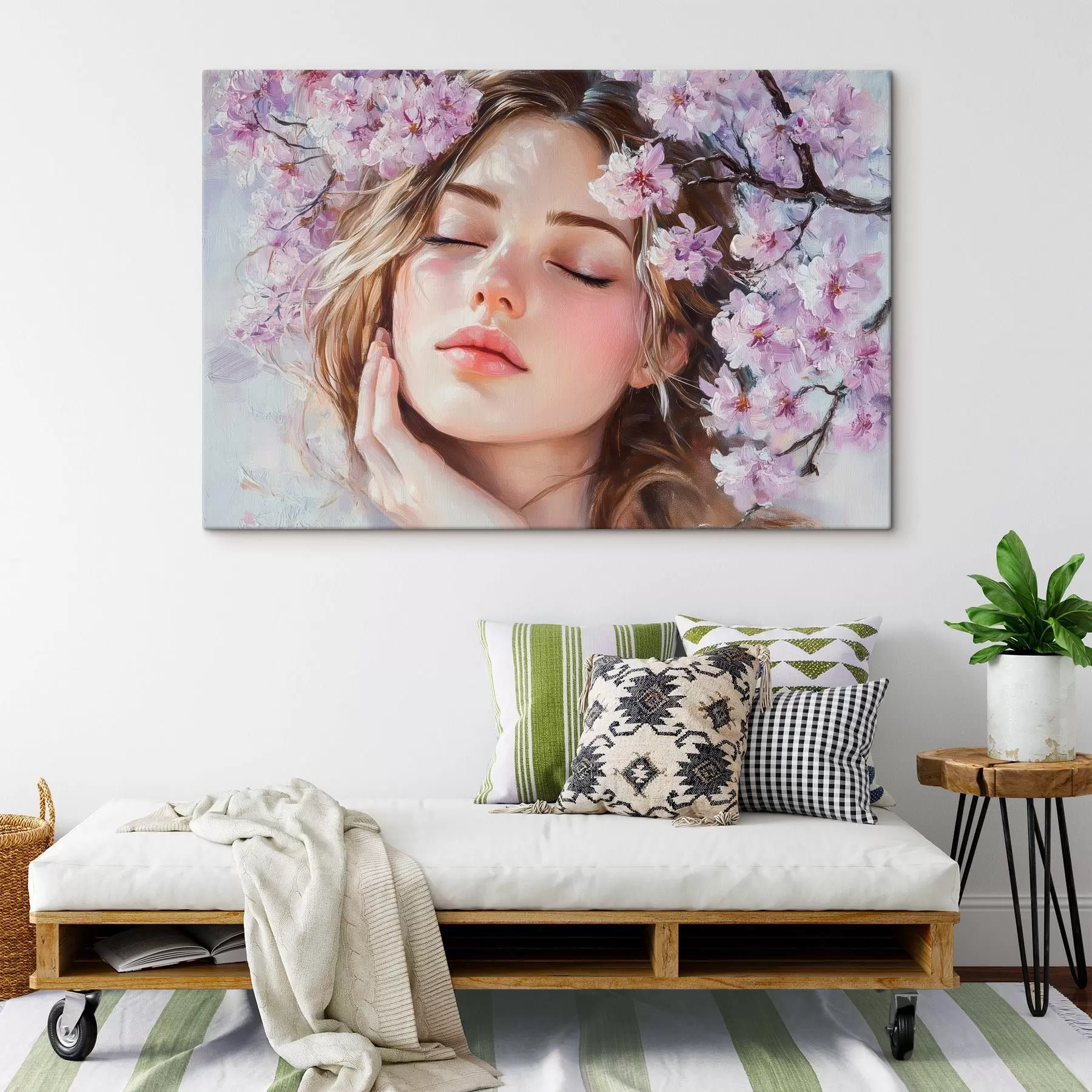 Fototapete Mädchen in der Nähe eines blühenden Zweigs s42857