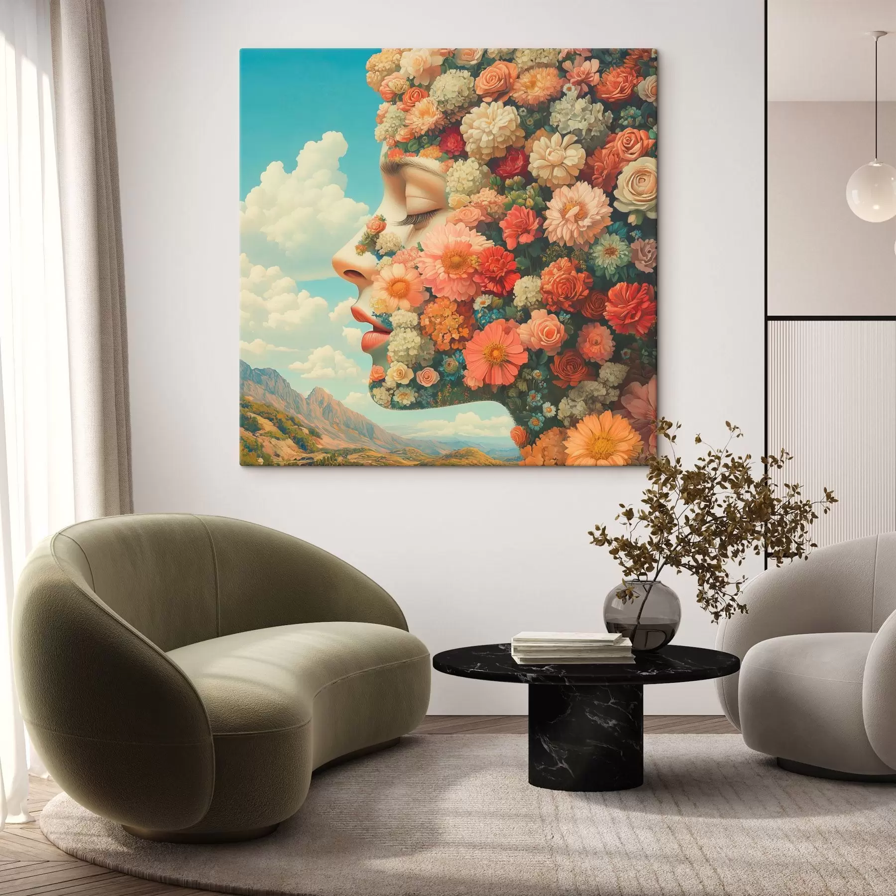 Wandbilder Gesicht im Profil in Blumen s42861