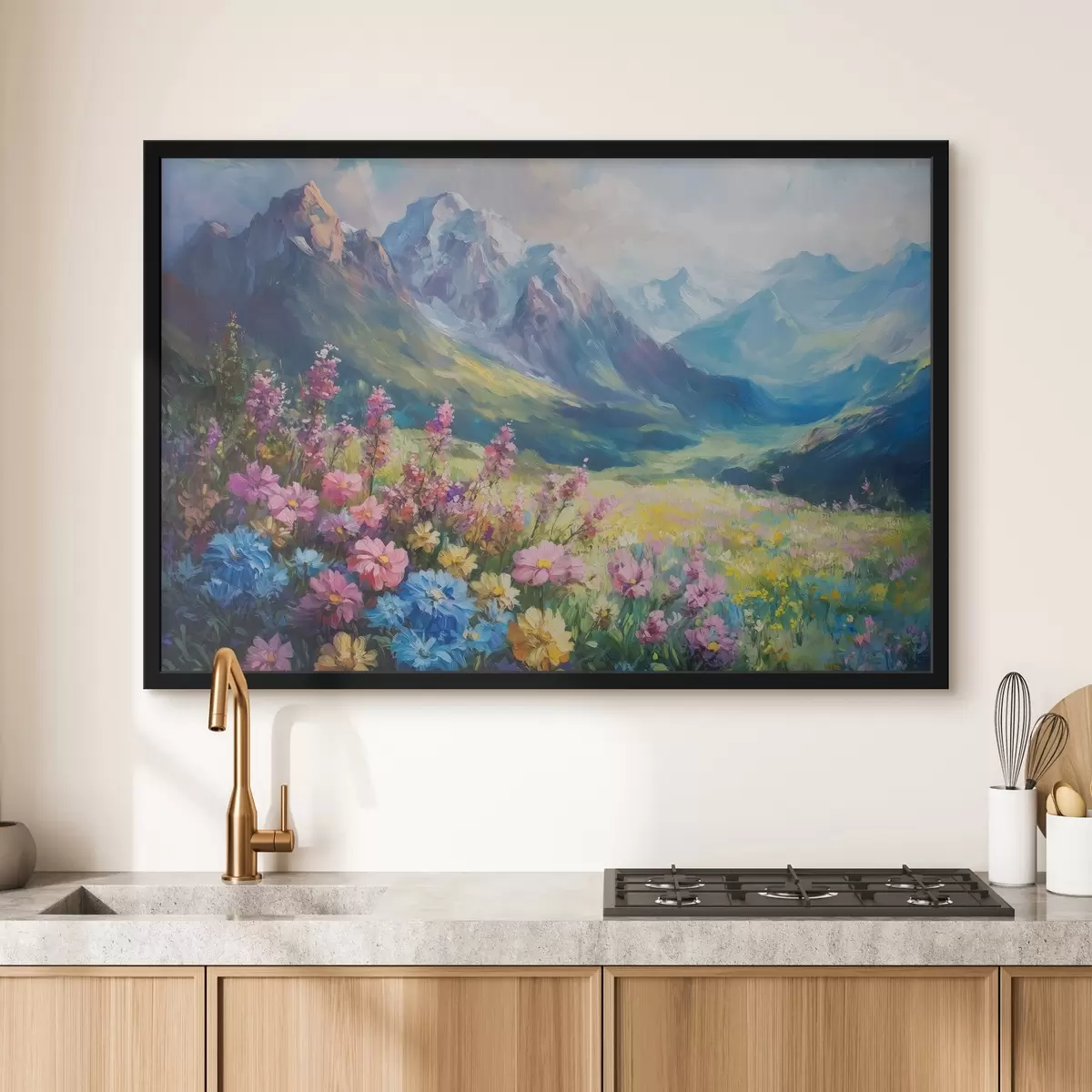 Poster Blühende Wiese in den Bergen f42855