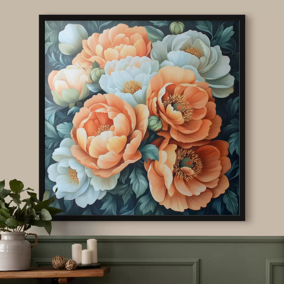 Poster Weiße und orangefarbene Blumen f42860