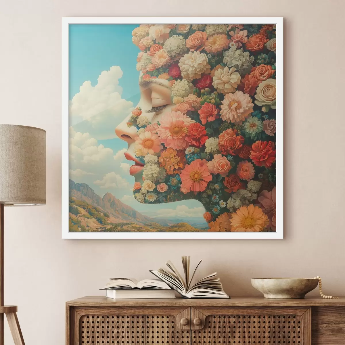 Poster Gesicht im Profil in Blumen f42861