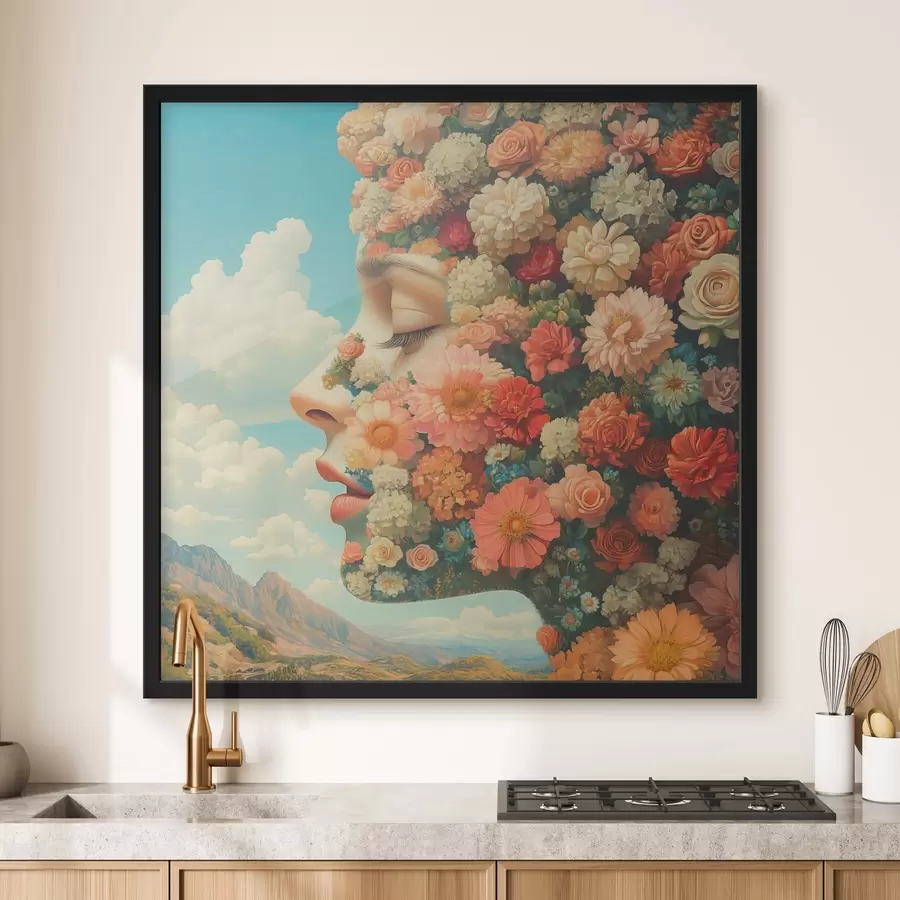 Fototapete Gesicht im Profil in Blumen f42861