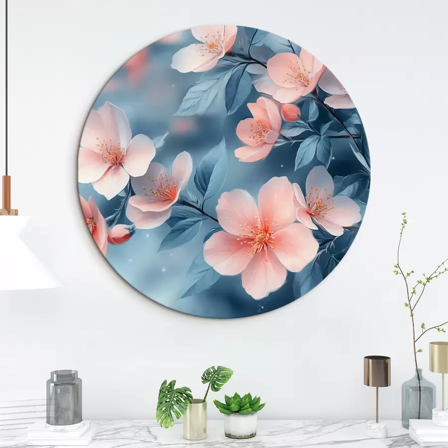 Wandbilder Rosa Blumen auf blauem Hintergrund r42846