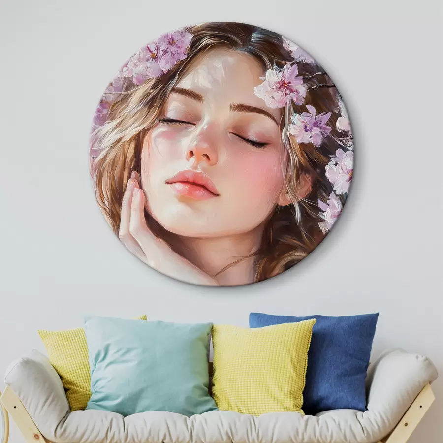 Wandbilder Mädchen in der Nähe eines blühenden Zweigs r42857