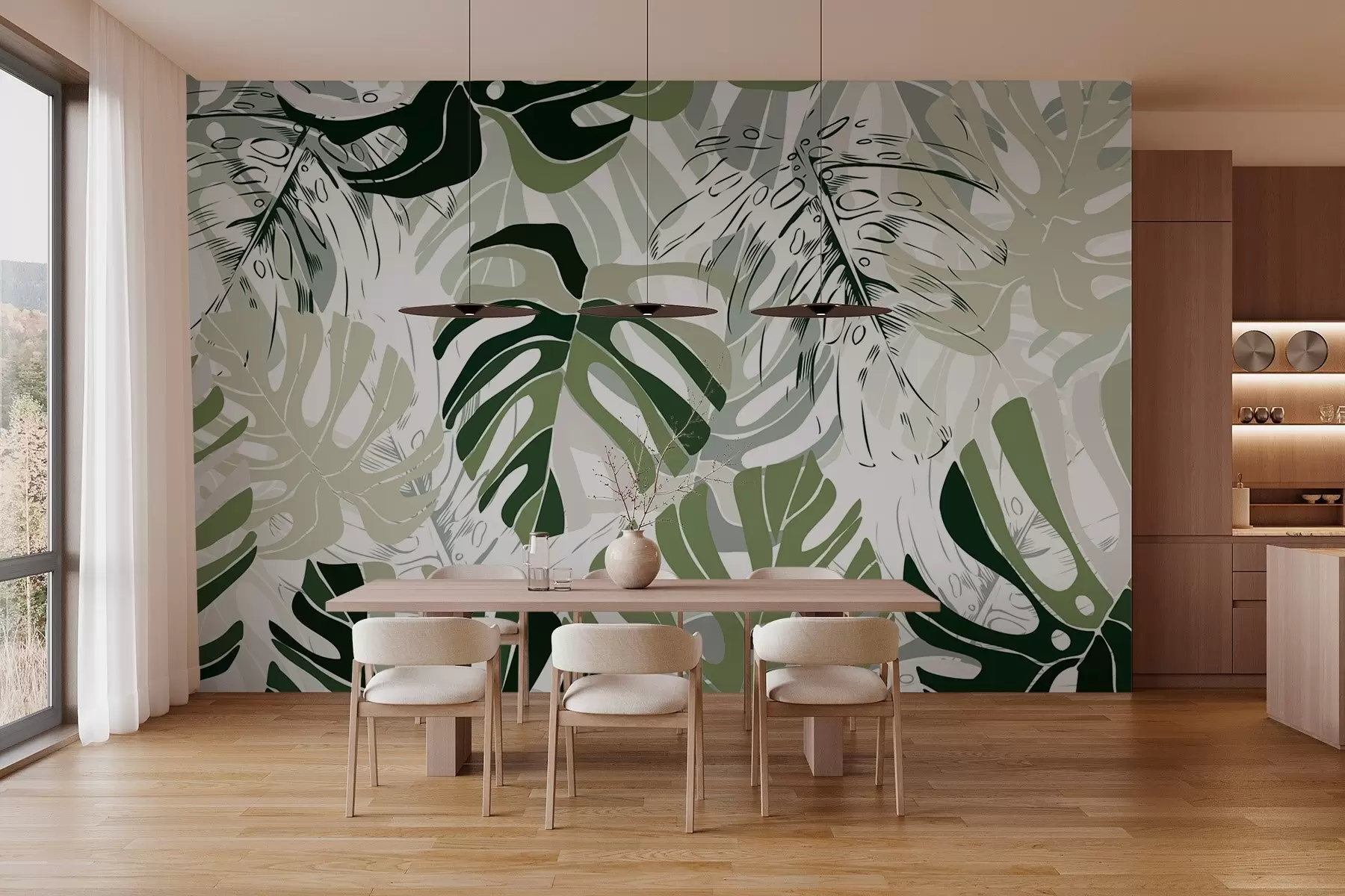 Fototapete Monstera-Blätter im grafischen Stil w02995