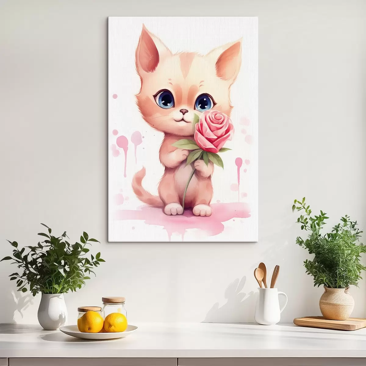 Wandbilder Niedliche Katze mit einer Rose s42866