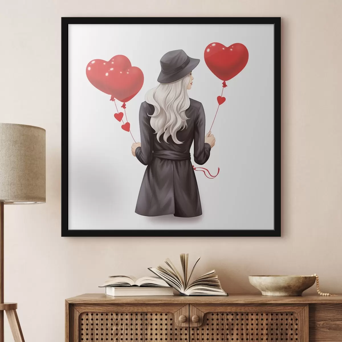 Poster Blondine mit Luftballons f42875