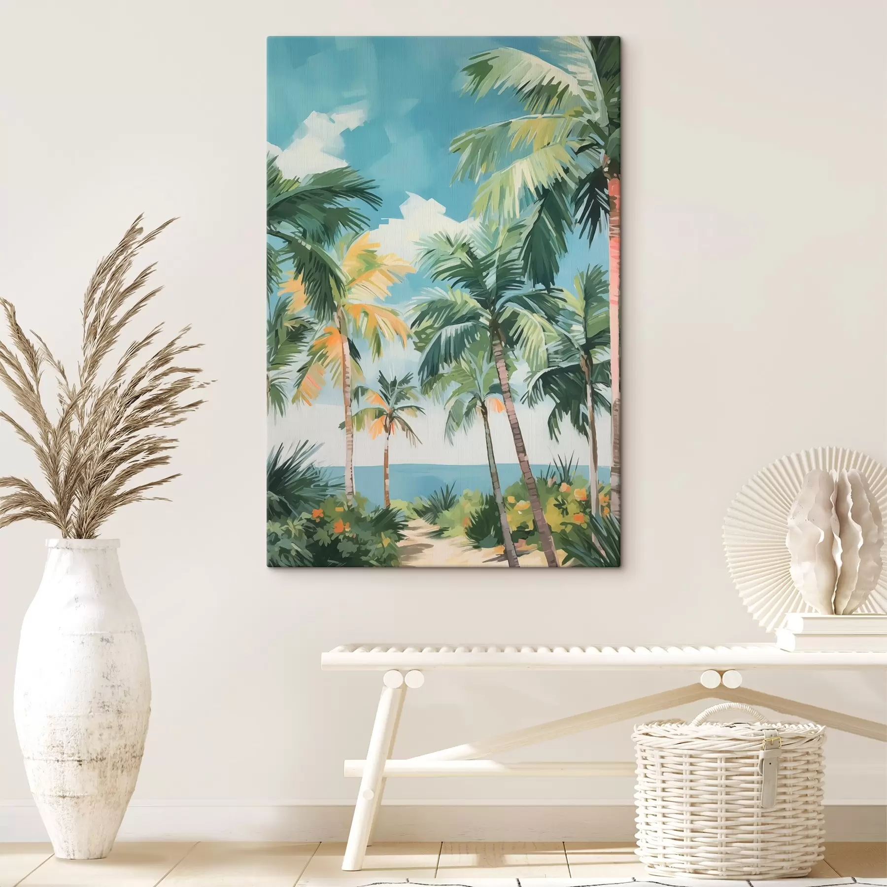 Fototapete Palmenhain am Meer Nachahmung der Malerei s42840