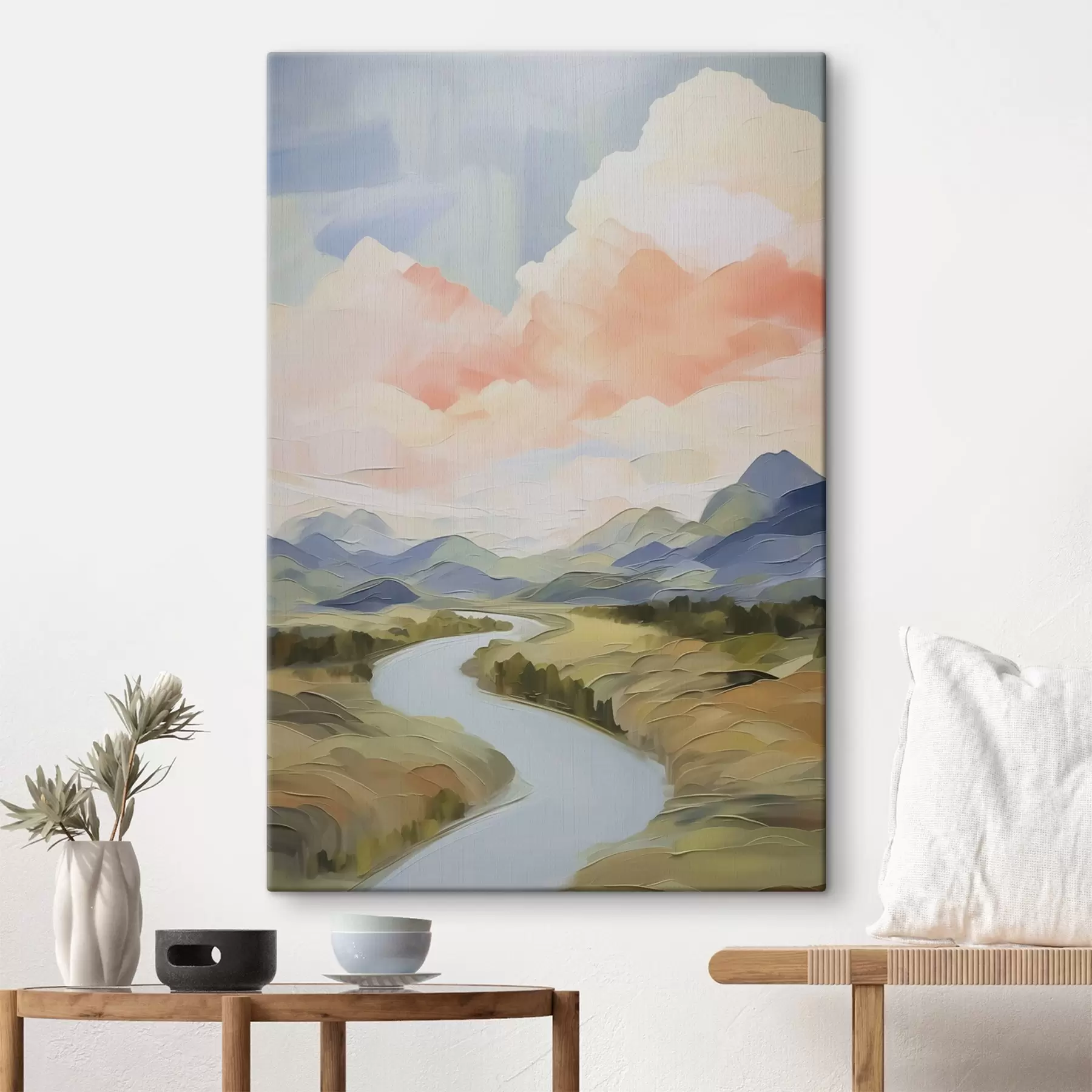 Wandbilder Fluss im Tal Landschaft Nachahmung der Malerei s42844