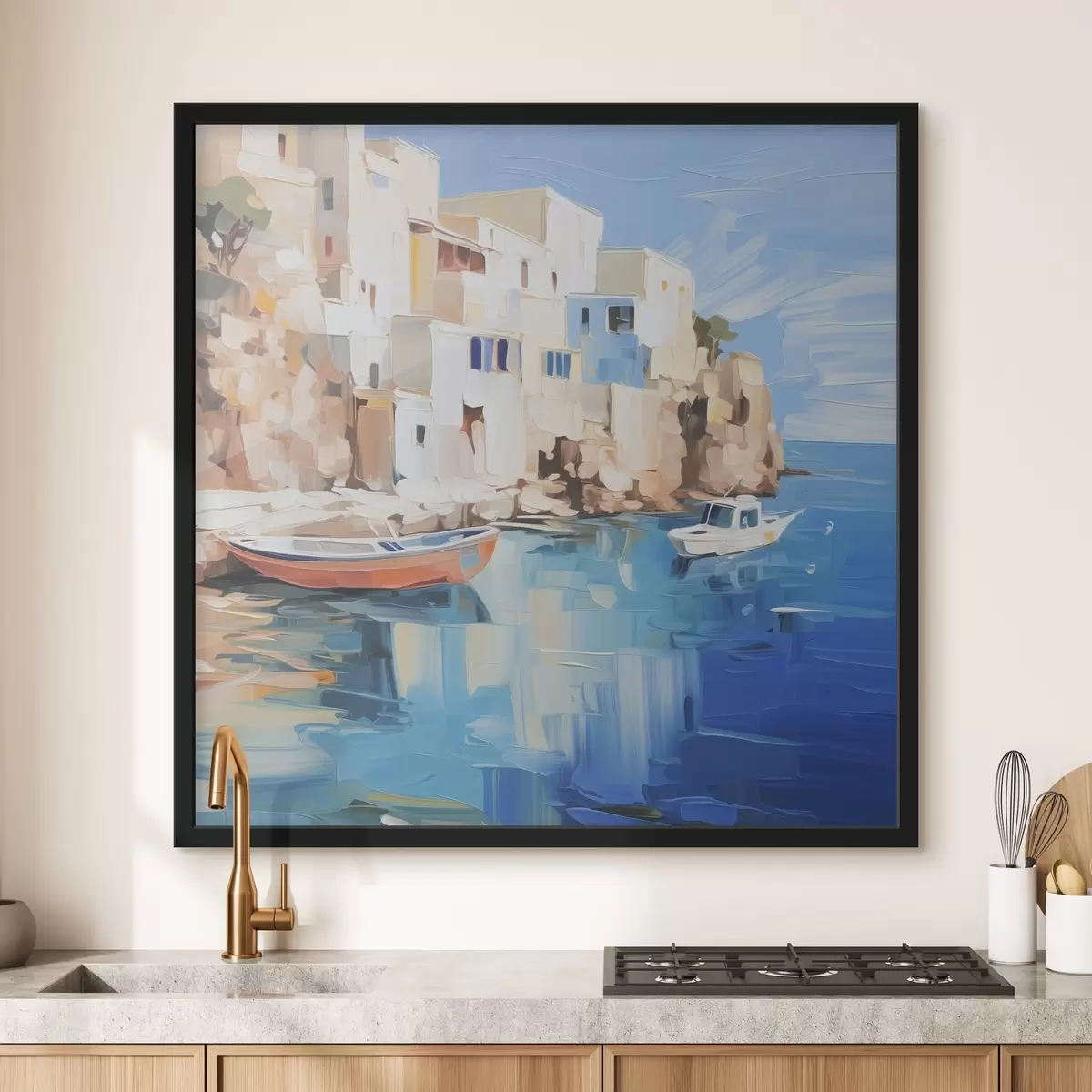 Poster Häuser am Meer Nachahmung der Malerei f42830