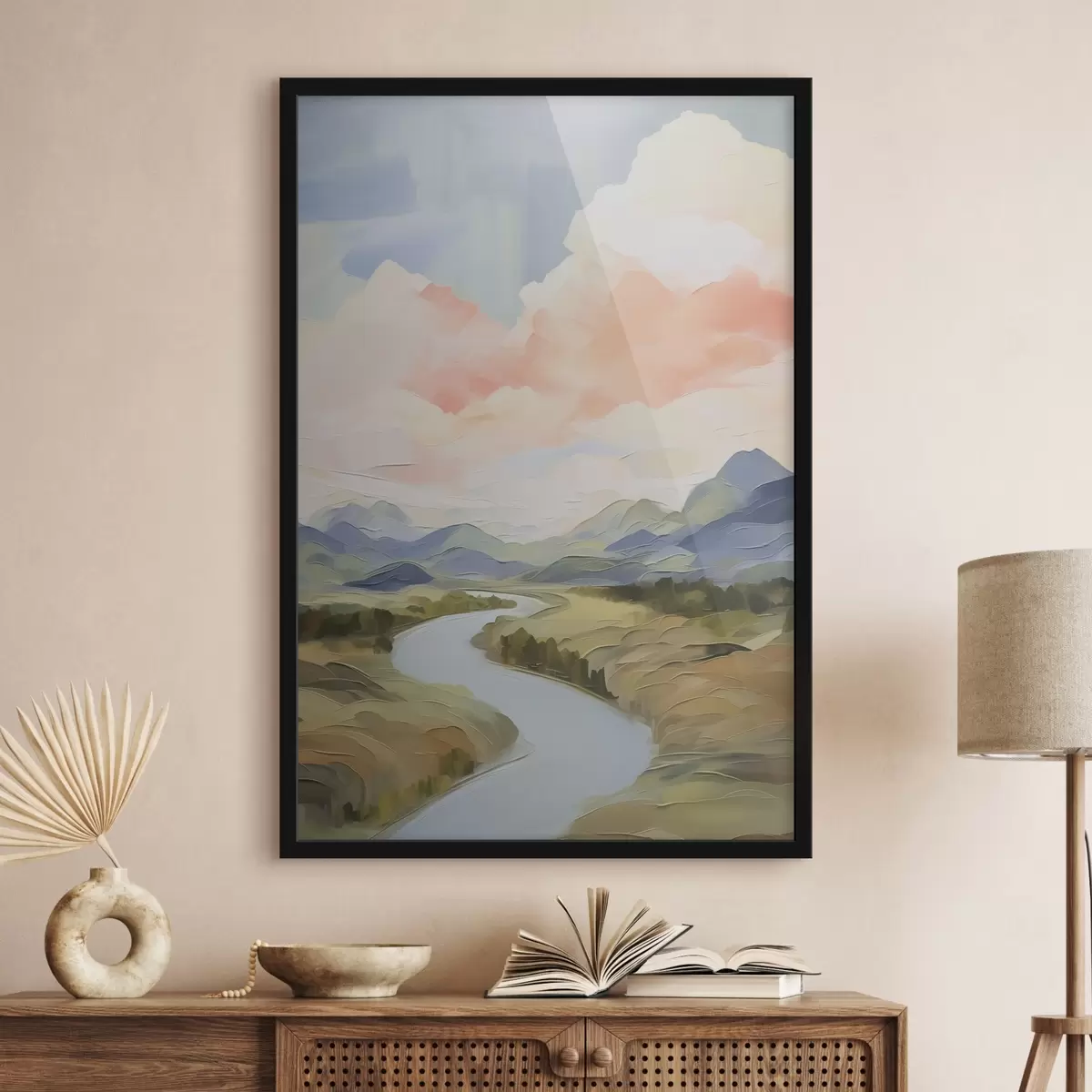 Poster Fluss im Tal Landschaft Nachahmung der Malerei f42844