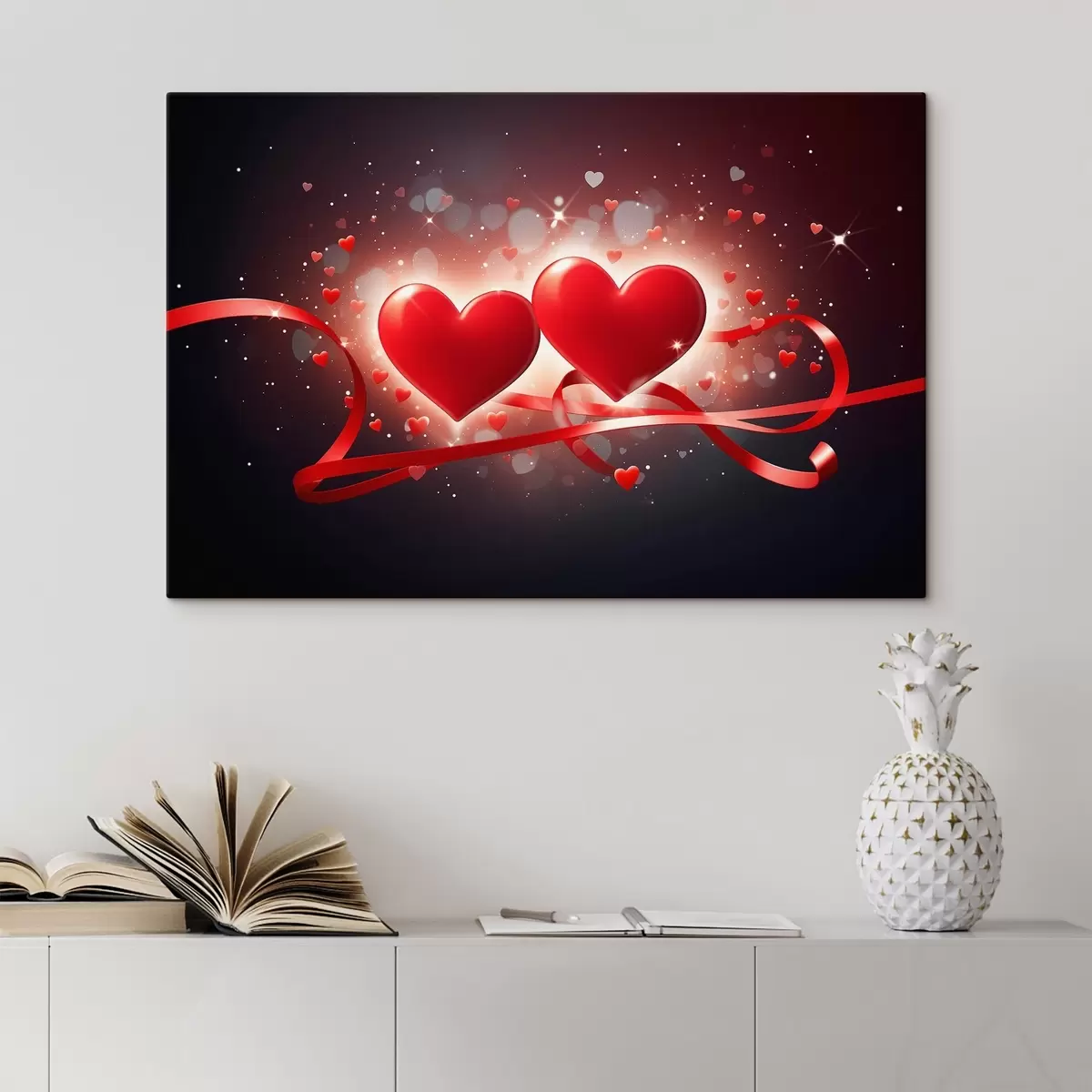 Wandbilder Zwei Herzen auf einem abstrakten Hintergrund s42877
