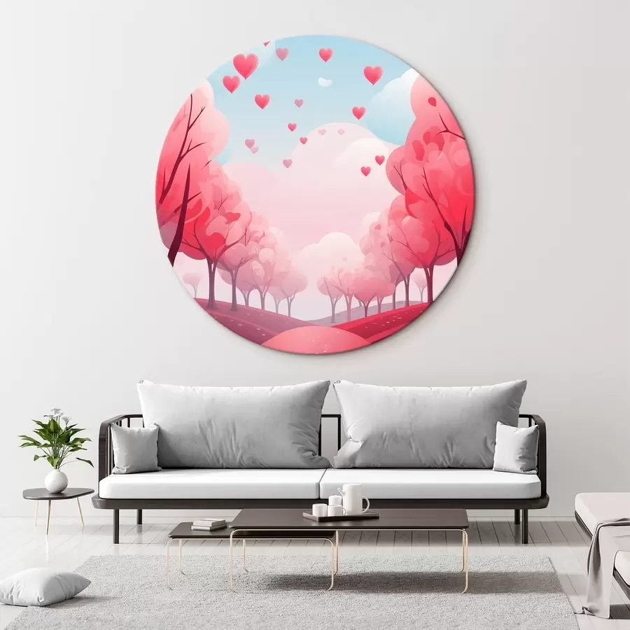 Wandbilder Allee der Liebe, rosa Bäume und Herzen r42876