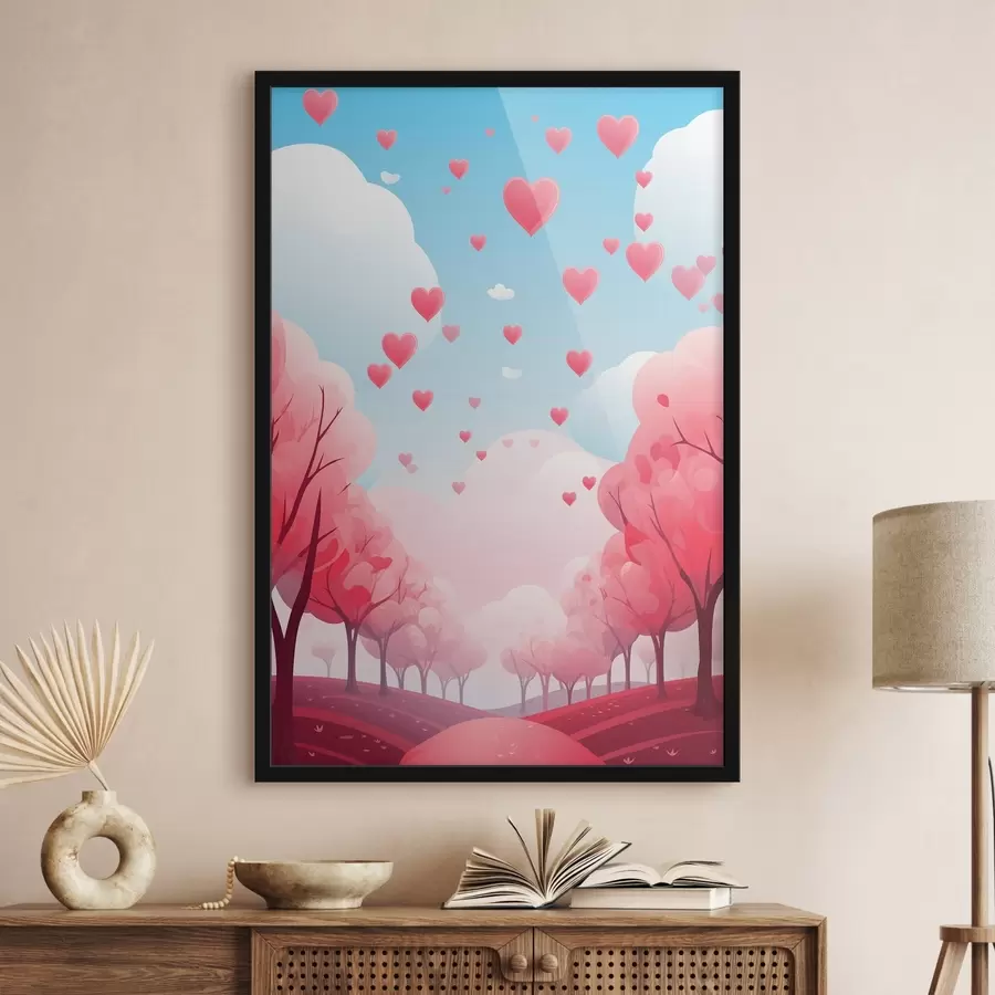 Fototapete Allee der Liebe, rosa Bäume und Herzen f42876