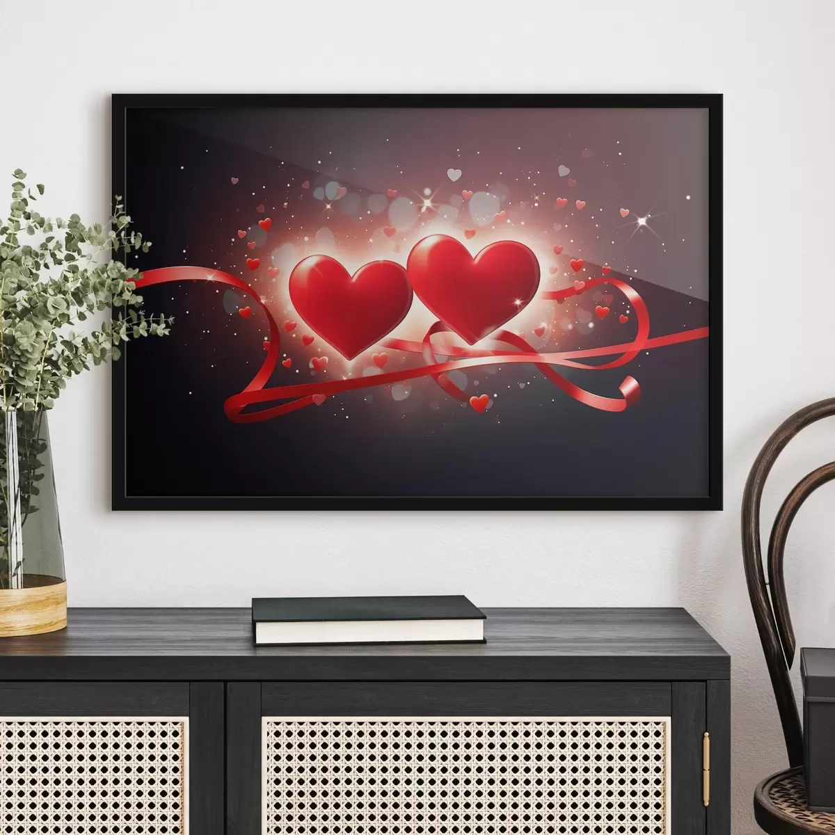 Poster Zwei Herzen auf einem abstrakten Hintergrund f42877