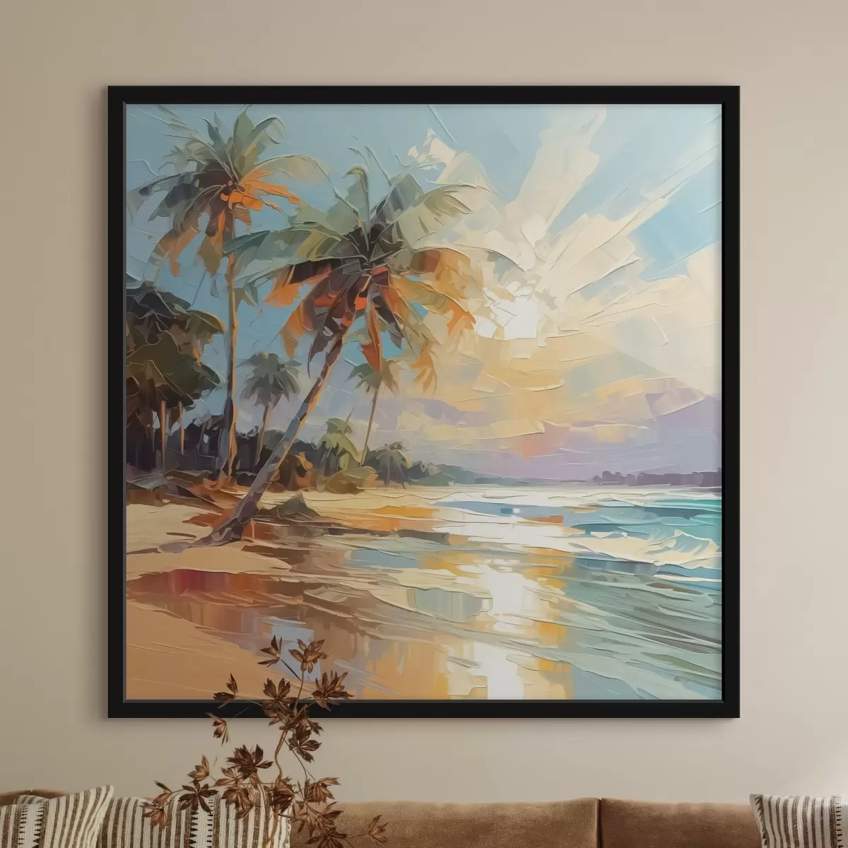 Poster Palmen am Meer Nachahmung der Malerei f42897