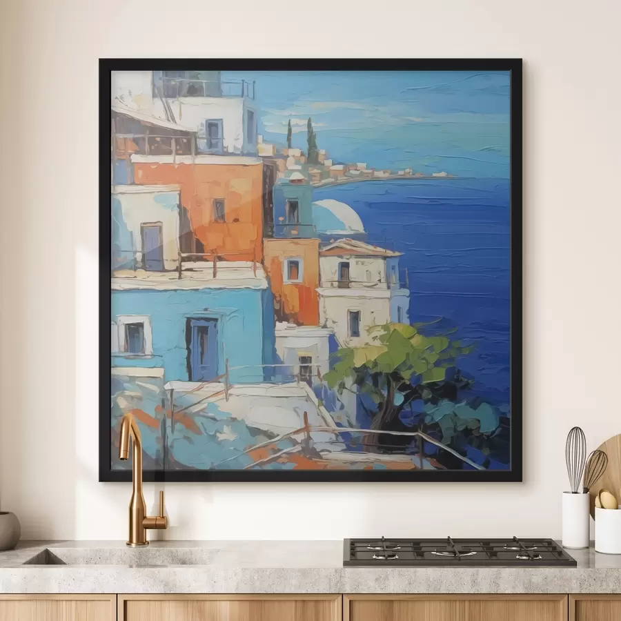 Fototapete Häuser am Meer Nachahmung von Malerstrichen f42899