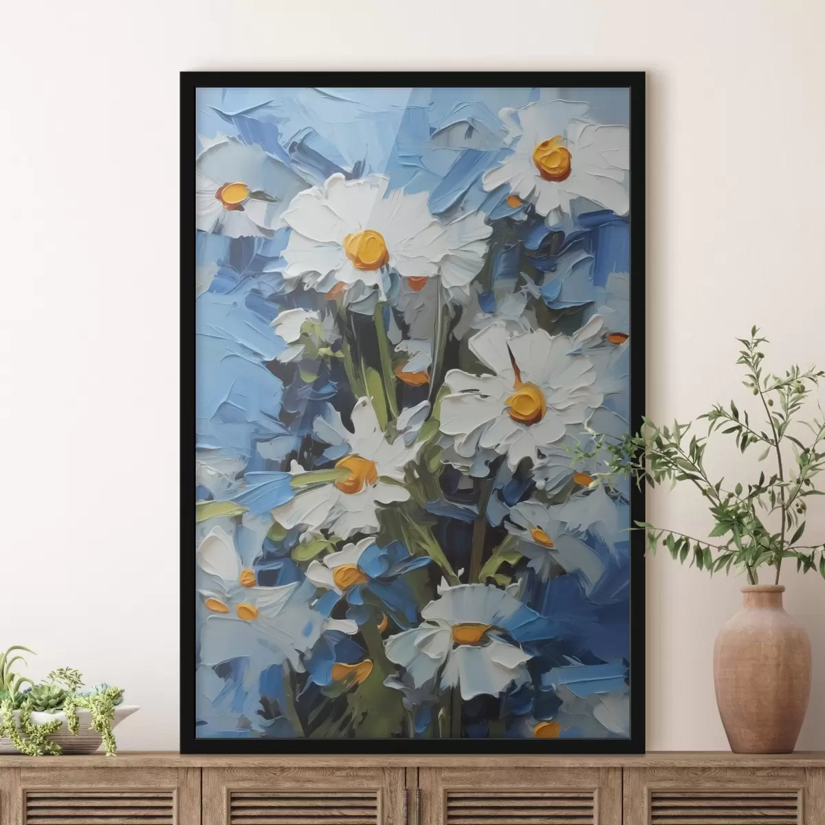 Poster Abstrakte Gänseblümchen Nachahmung von Pinselstrichen f42902