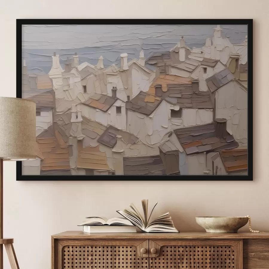 Fototapete Dächer von Häusern abstrakte Nachahmung der Malerei f42910