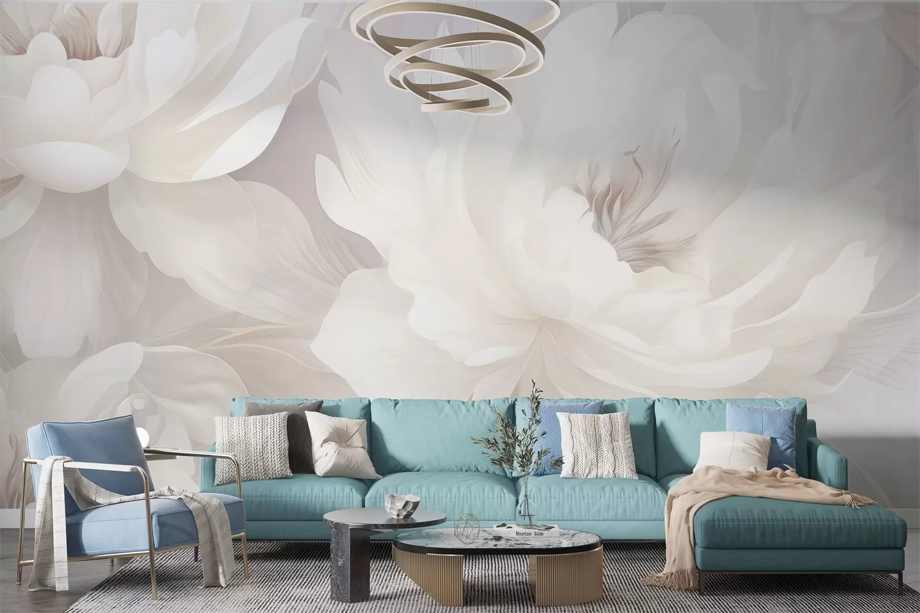 Fototapete Zarte voluminöse Blumen in sanften cremeweißen Tönen auf einem zarten Hintergrund w03045