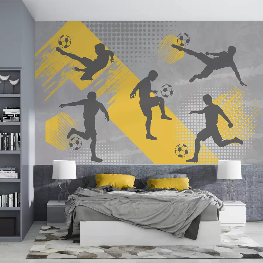 Fototapete Silhouetten von Fußballspielern auf einem abstrakten Hintergrund w03001