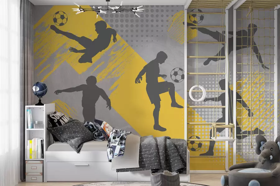 Fototapete Silhouetten von Fußballspielern auf einem abstrakten Hintergrund w03001