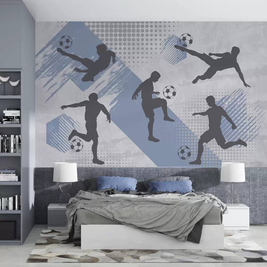 Fototapete Silhouetten von Fußballspielern auf einem abstrakten Hintergrund w03001v1