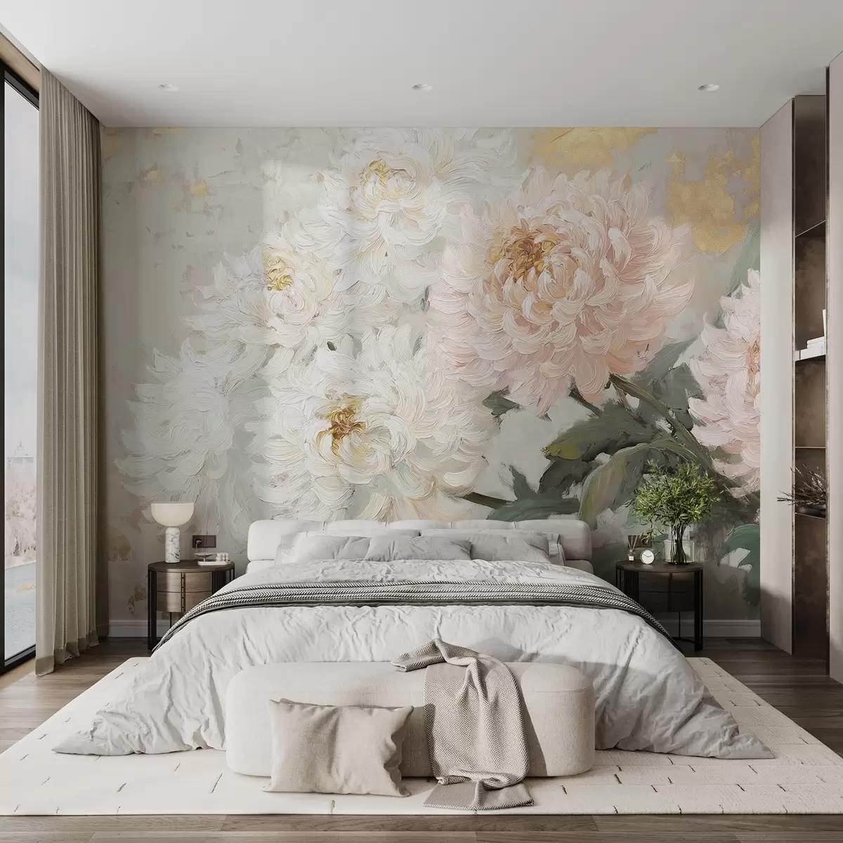 Fototapete Zarte Chrysanthemen im Acryl-Stil w08766