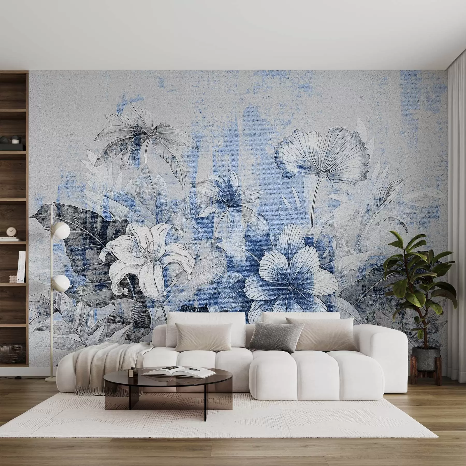 Fototapete Vintage-Design mit exotischen Blumen und Pflanzen w08767v1