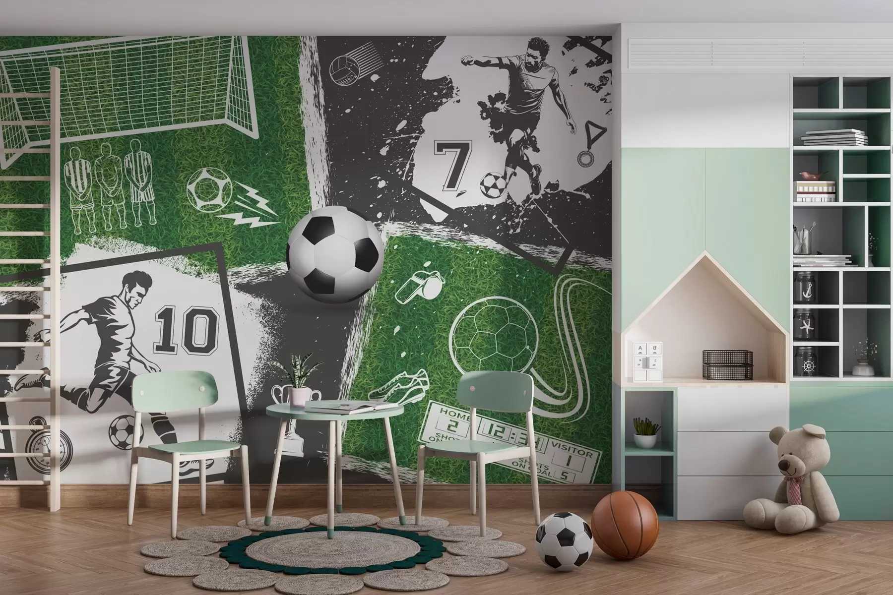 Fototapete Fußballspieler, Ball und Feld w03121