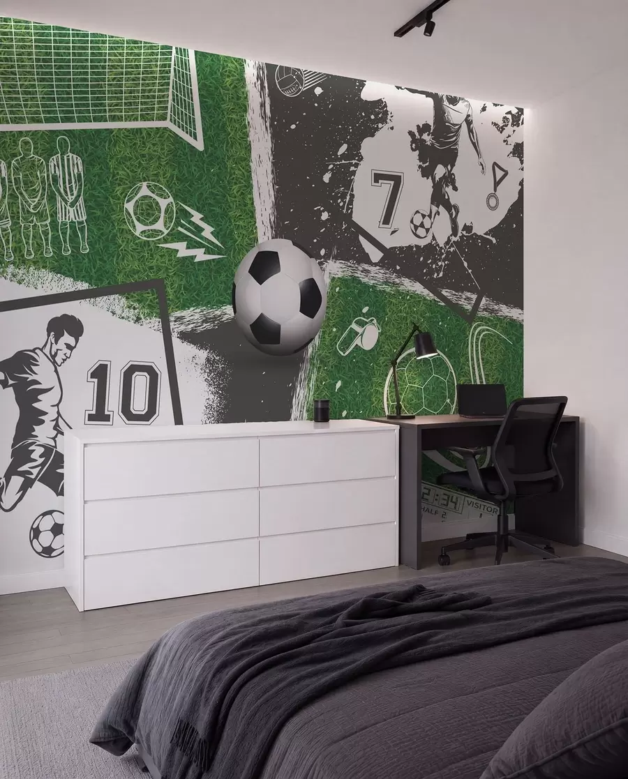 Fototapete Fußballspieler, Ball und Feld w03121