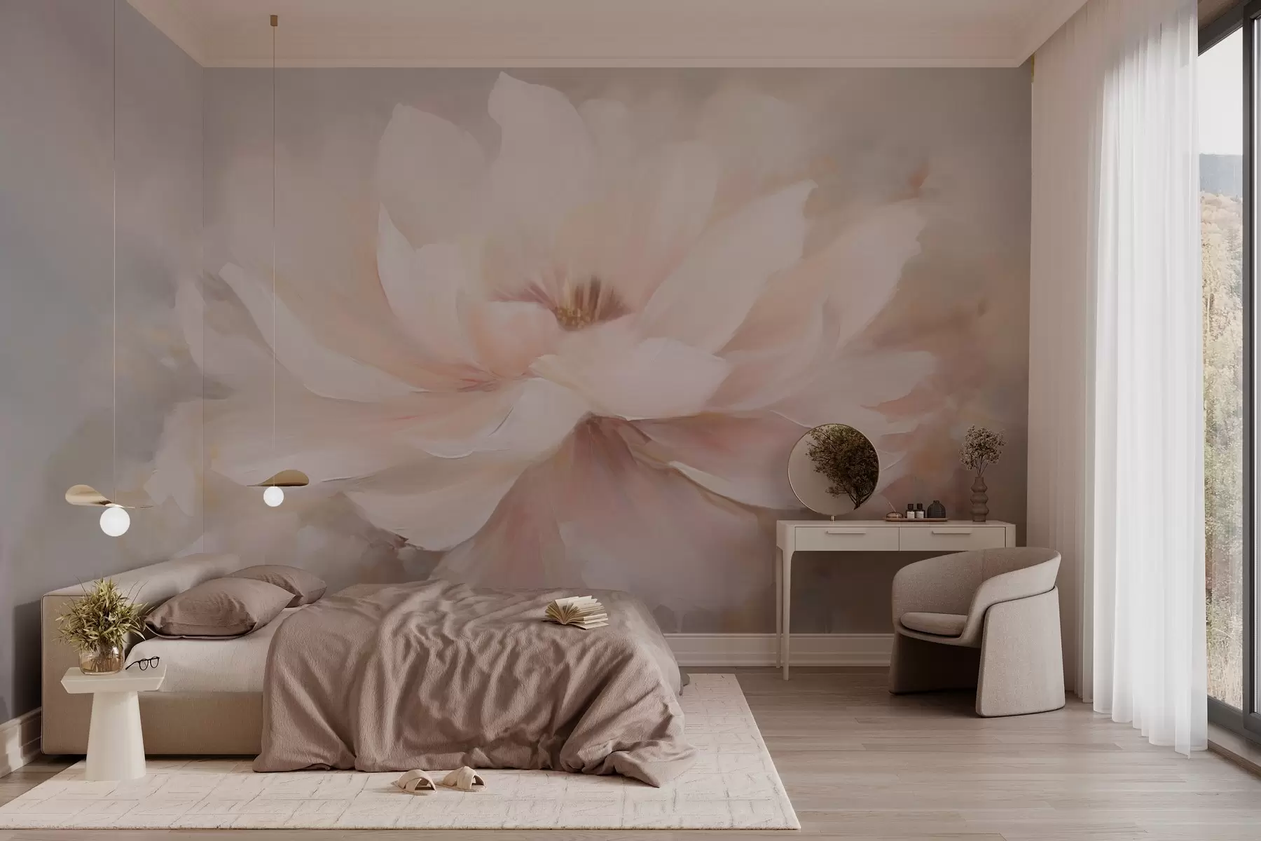 Fototapete Zarte Blume auf Grunge-Wand w03130