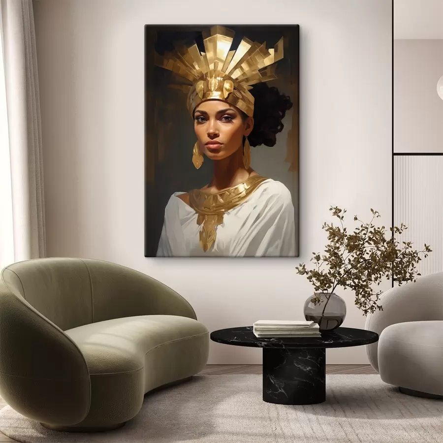 Wandbilder Porträt einer Frau mit majestätischem Kopfschmuck und traditionellen Ornamenten s42931