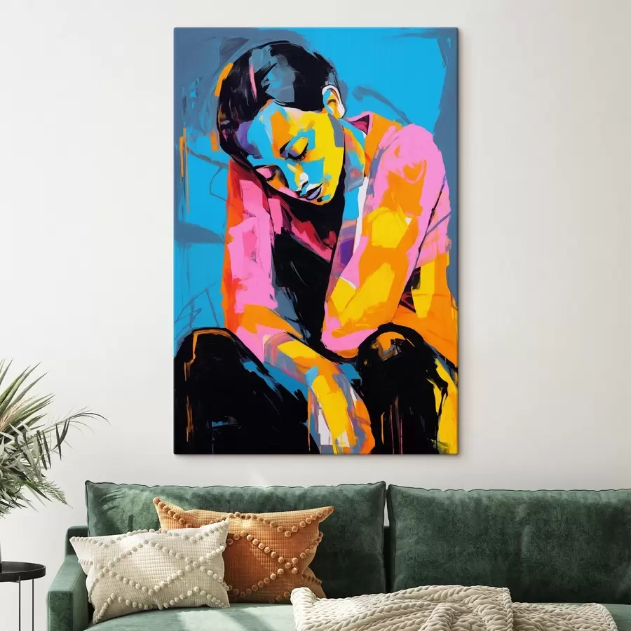 Wandbilder Abstraktes Porträt einer nachdenklichen Person in leuchtenden Farben s42936