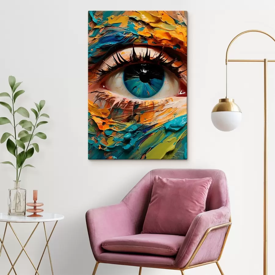Wandbilder Abstraktes Porträt eines Auges in leuchtenden Farben, mit einem strukturierten Malerei-Effekt s42938