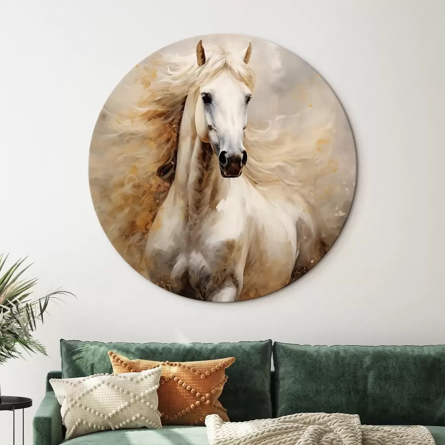 Wandbilder Malerisches Porträt eines weißen Pferdes in Bewegung r42932