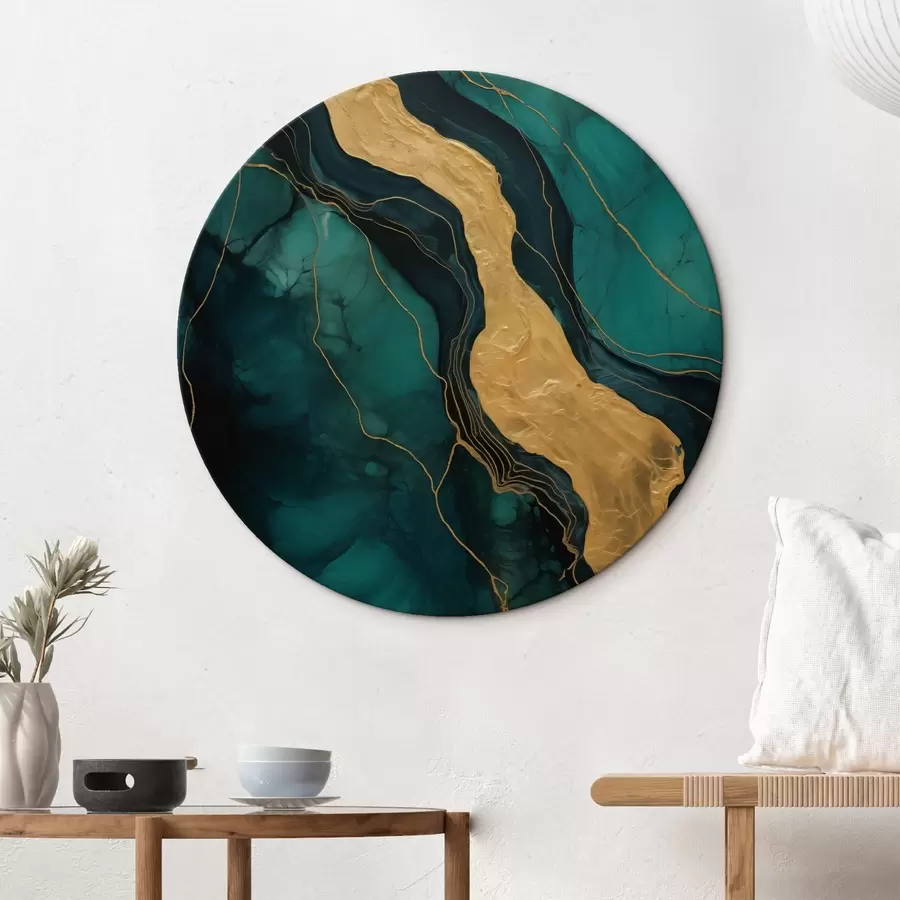 Wandbilder Аbstract pattern mit tiefen Grüntönen und einem warmen Kontrastelement r42934