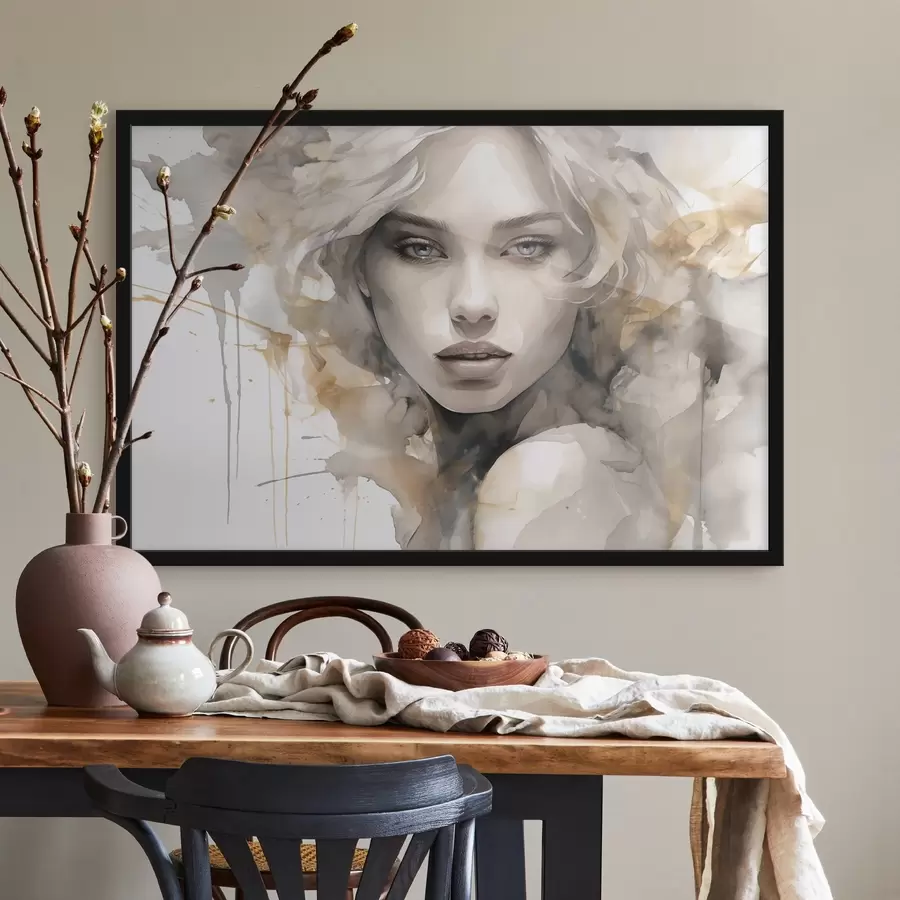 Fototapete Elegantes künstlerisches Porträt einer Frau im Aquarellstil f42928