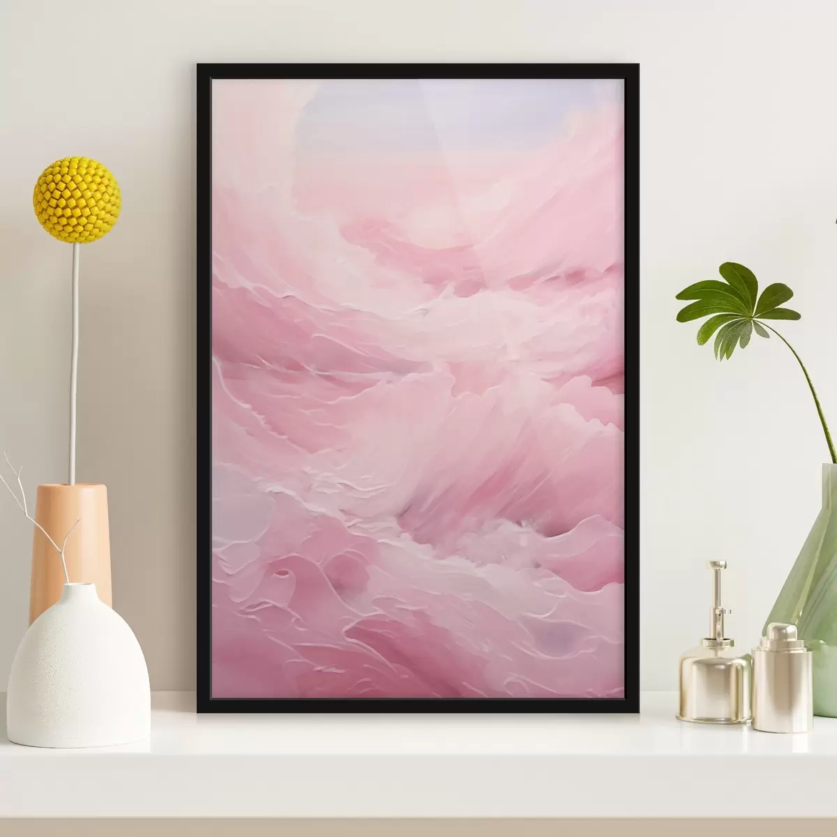 Poster Abstrakte rosa Landschaft mit sanften wellenförmigen Formen f42929