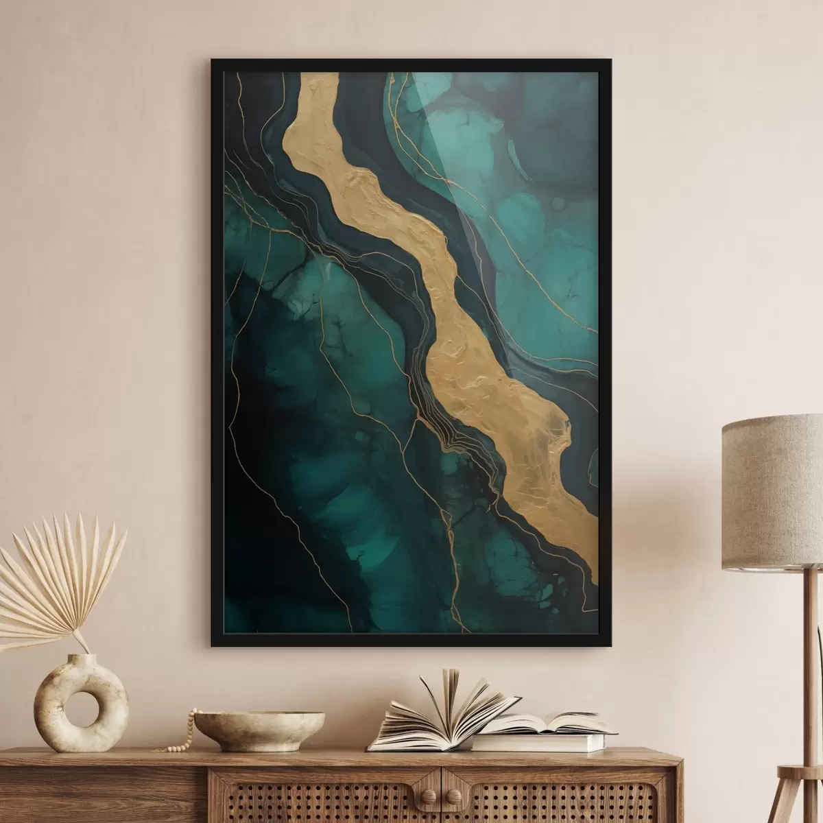 Poster Аbstract pattern mit tiefen Grüntönen und einem warmen Kontrastelement f42934