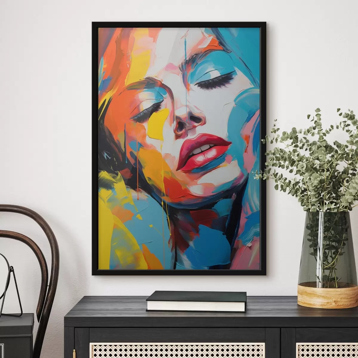 Poster Abstraktes Porträt einer Frau in ausdrucksstarken Farben f42935