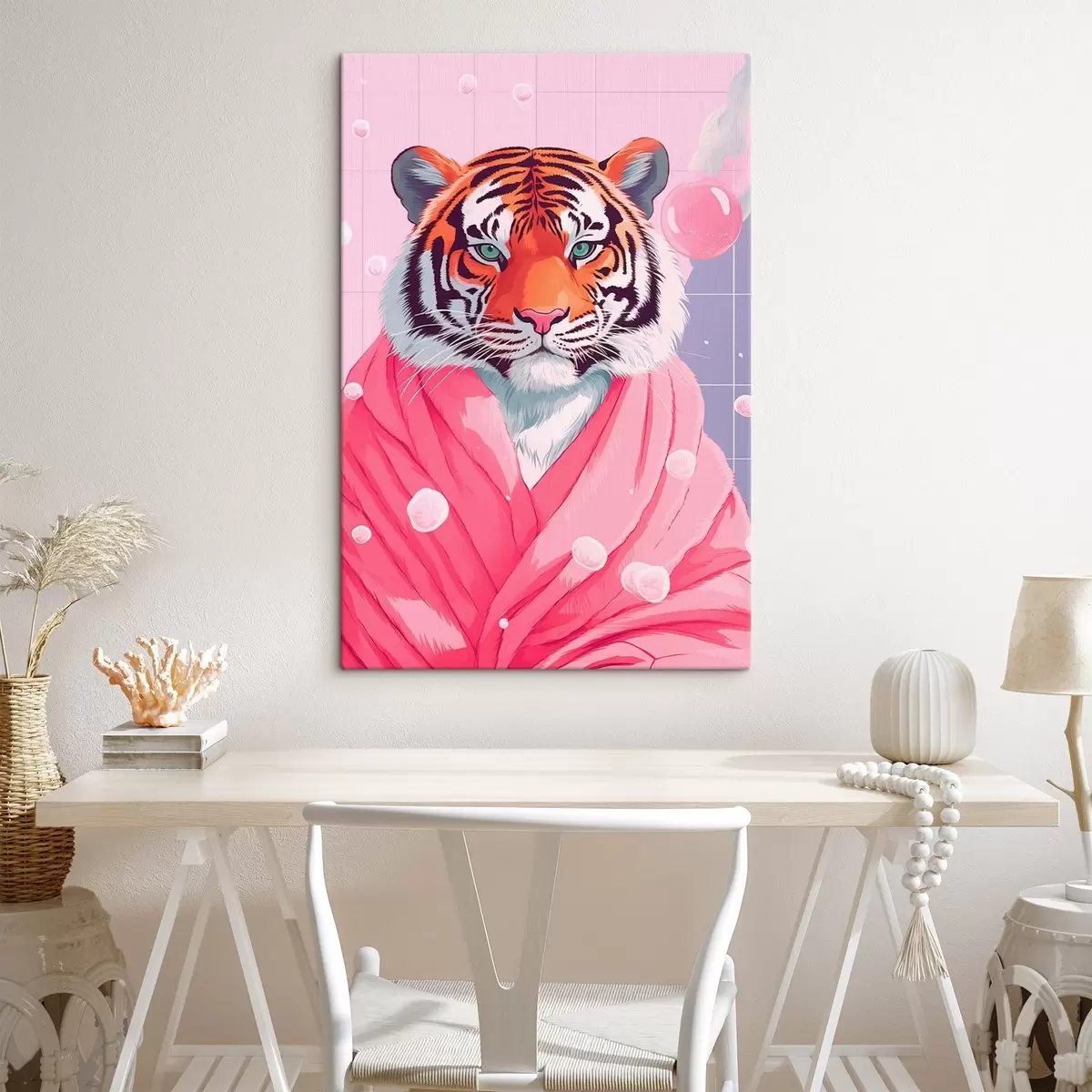 Wandbilder Tiger in einem rosa Handtuch s42942