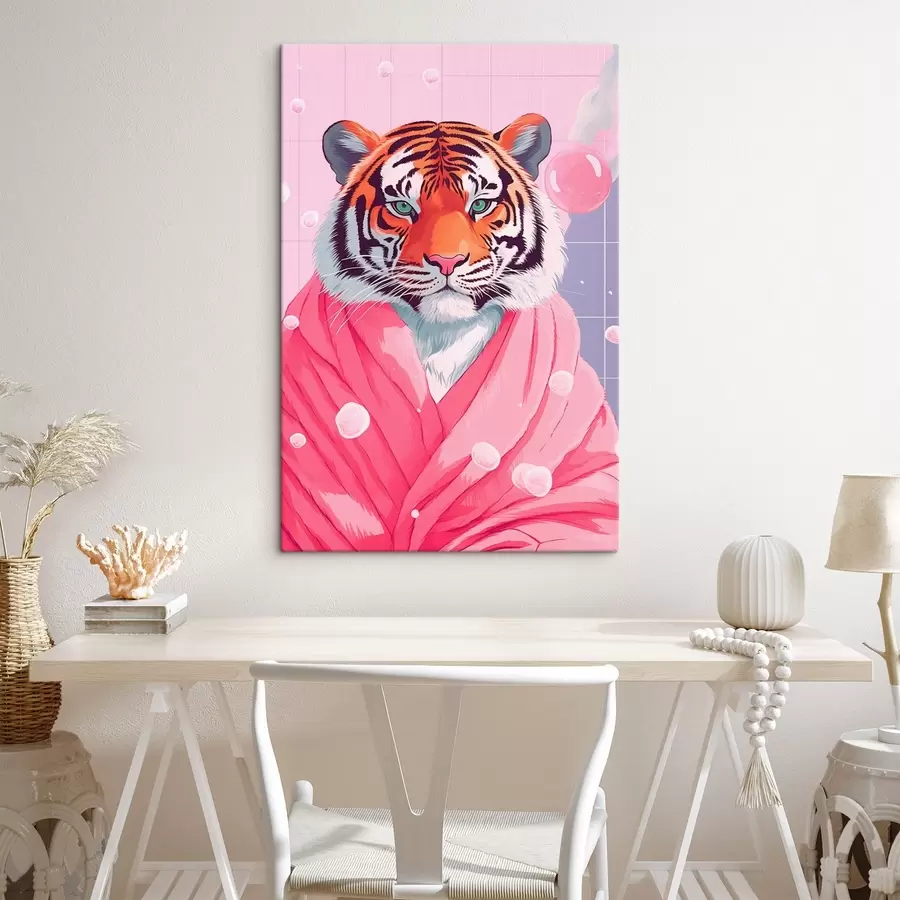 Wandbilder Tiger in einem rosa Handtuch s42942