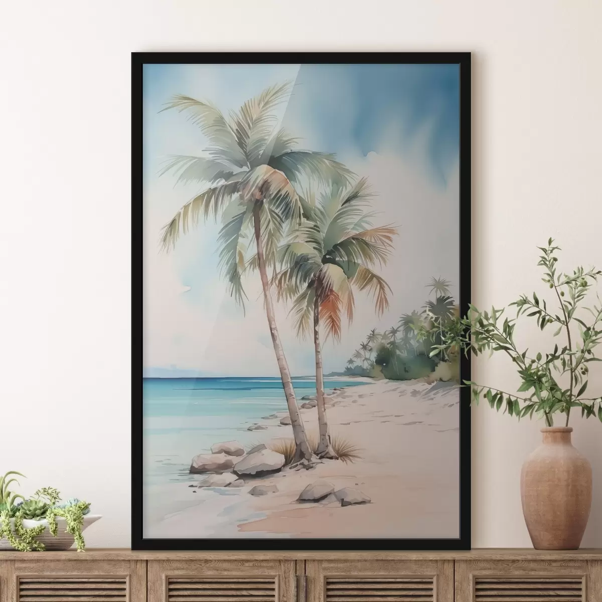 Poster Palmen am Meer Nachahmung des Aquarells f42958