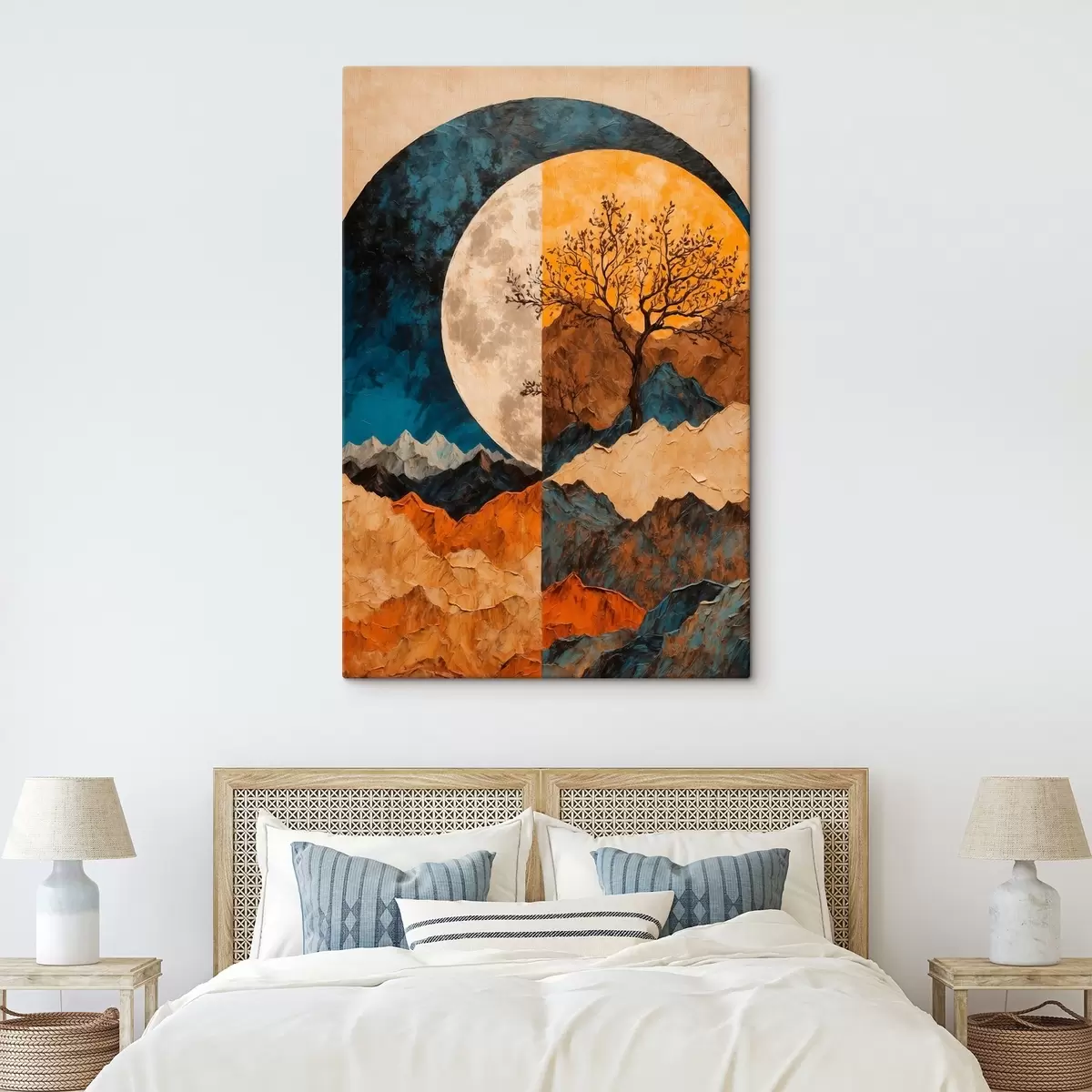 Wandbilder Mehrfarbige Berge auf Mond Hintergrund in Acrylmalerei Stil s42770